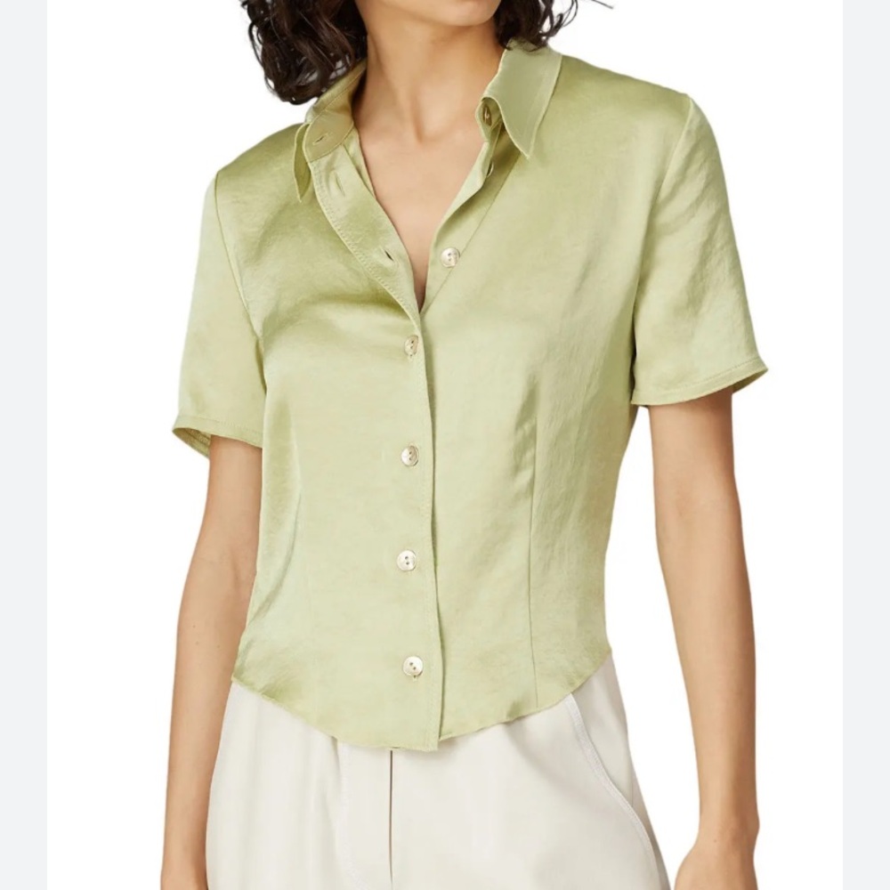 Nanushka Clare Green Short Sleeve Button-down Top
